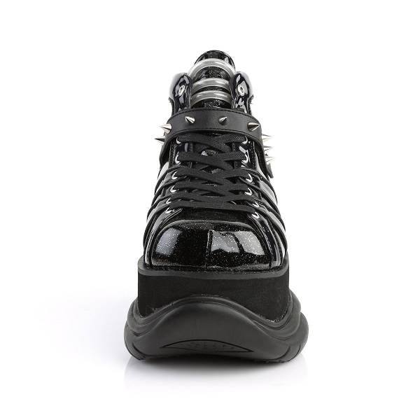 Demonia Men's Neptune-100 Platform Shoes - Black Glitter/Silver D6347-18US Clearance